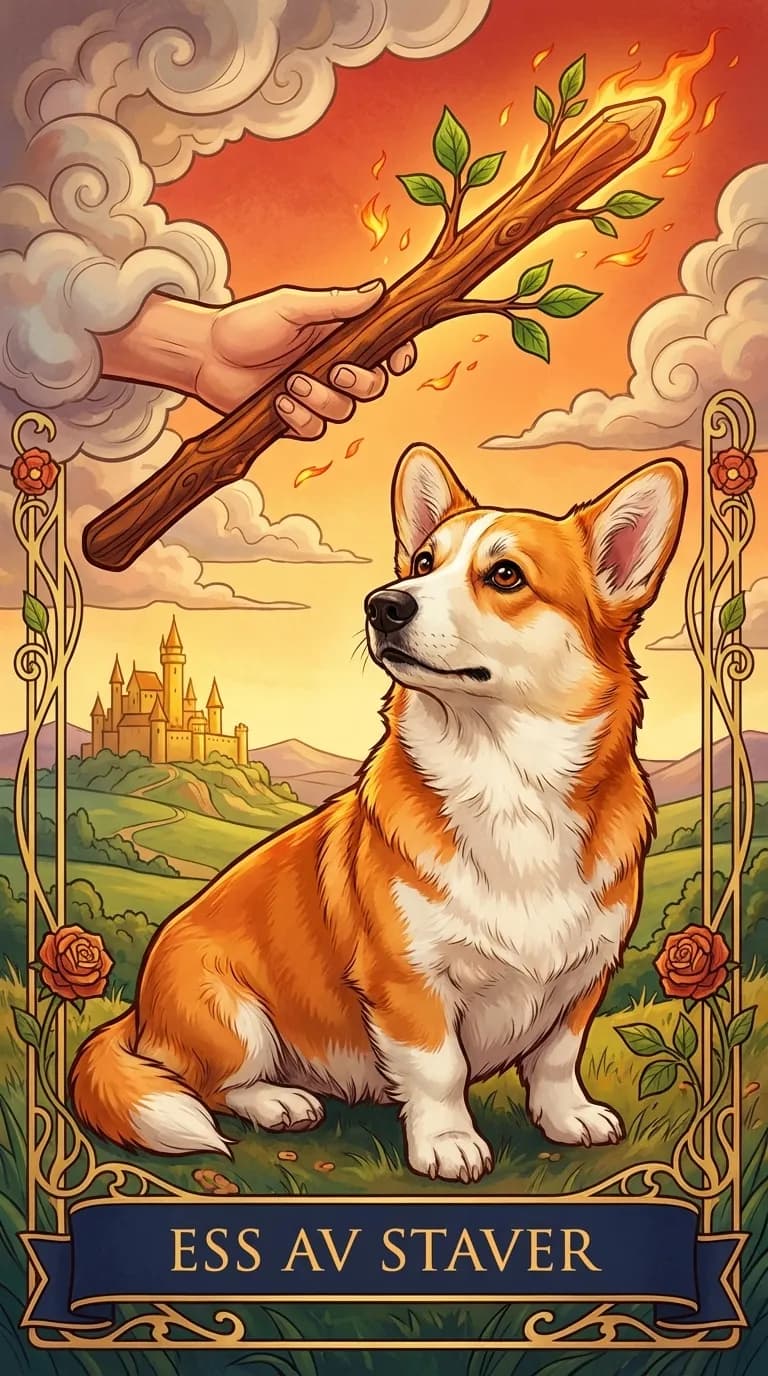Tarotkortet Ess av Staver fra en personlig eksempelkortstokk