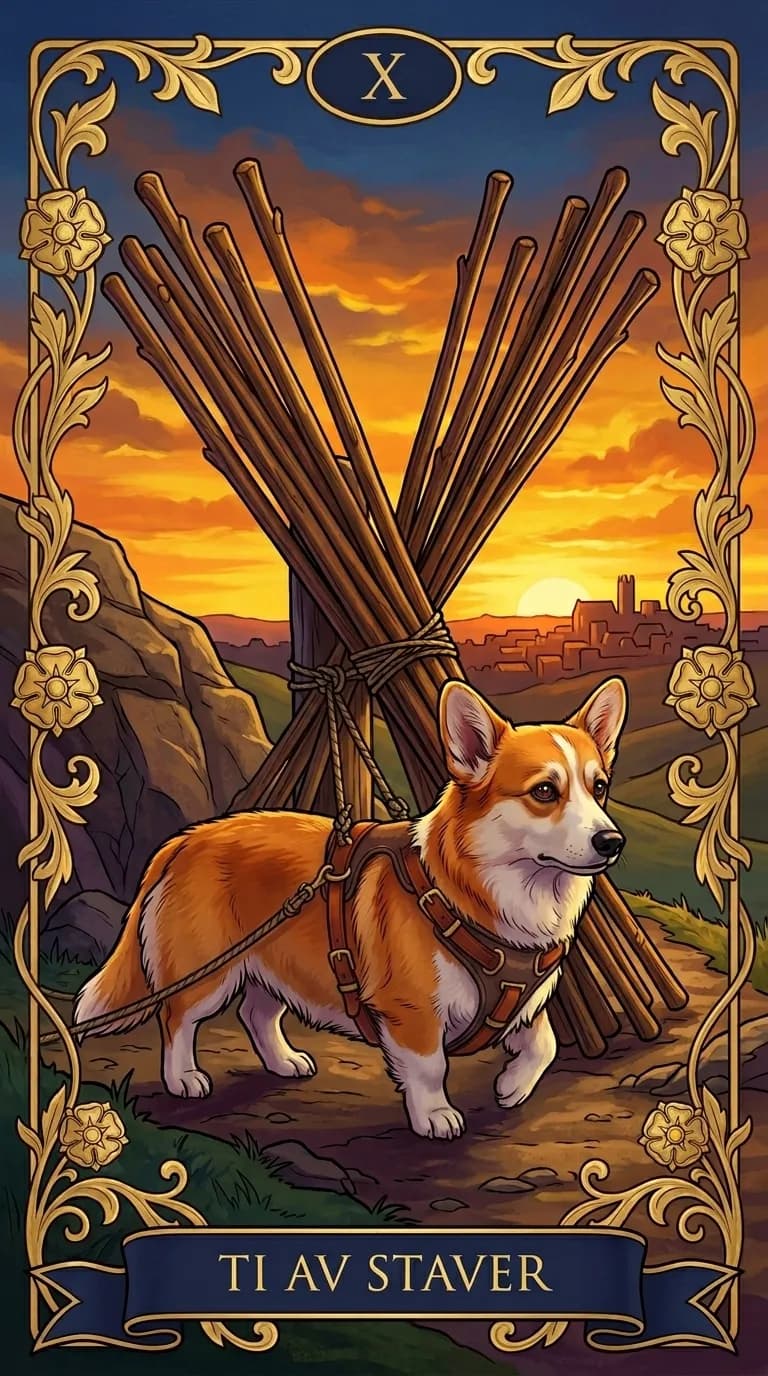 Tarotkortet Ti av Staver fra en personlig eksempelkortstokk