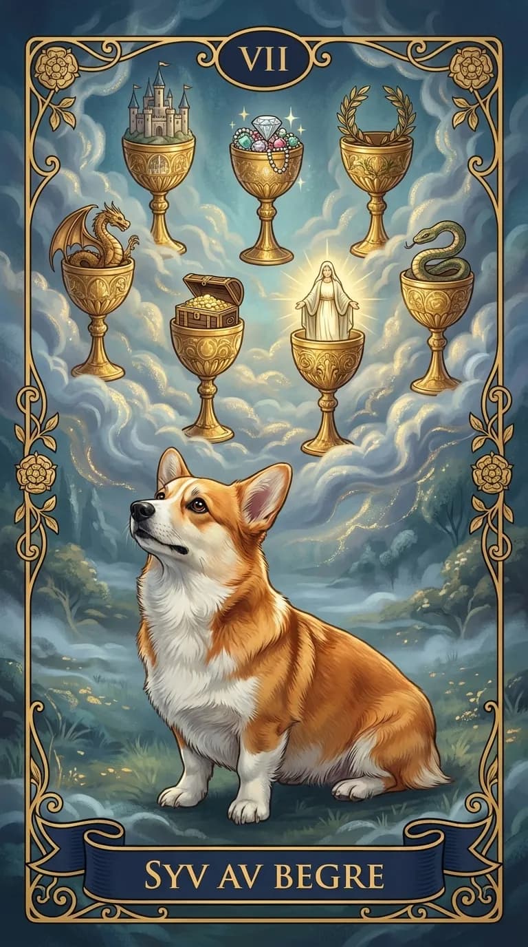 Tarotkortet Syv av Begre fra en personlig eksempelkortstokk