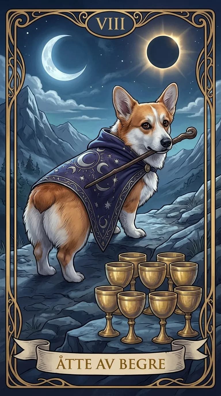 Tarotkortet Åtte av Begre fra en personlig eksempelkortstokk