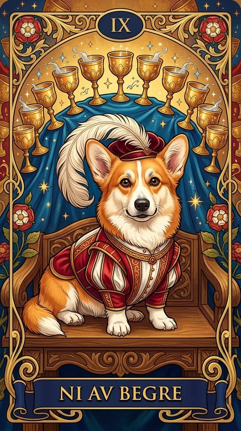 Tarotkortet Ni av Begre fra en personlig eksempelkortstokk