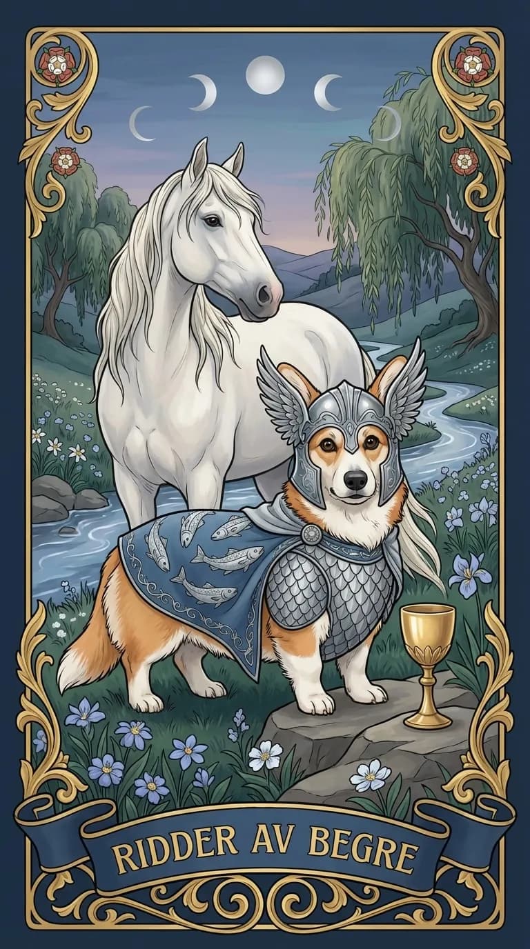 Tarotkortet Ridder av Begre fra en personlig eksempelkortstokk