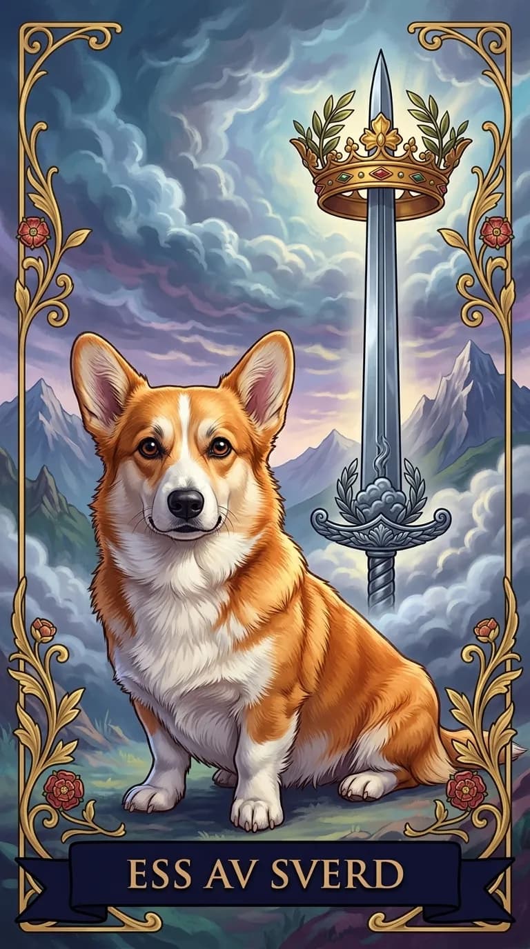 Tarotkortet Ess av Sverd fra en personlig eksempelkortstokk