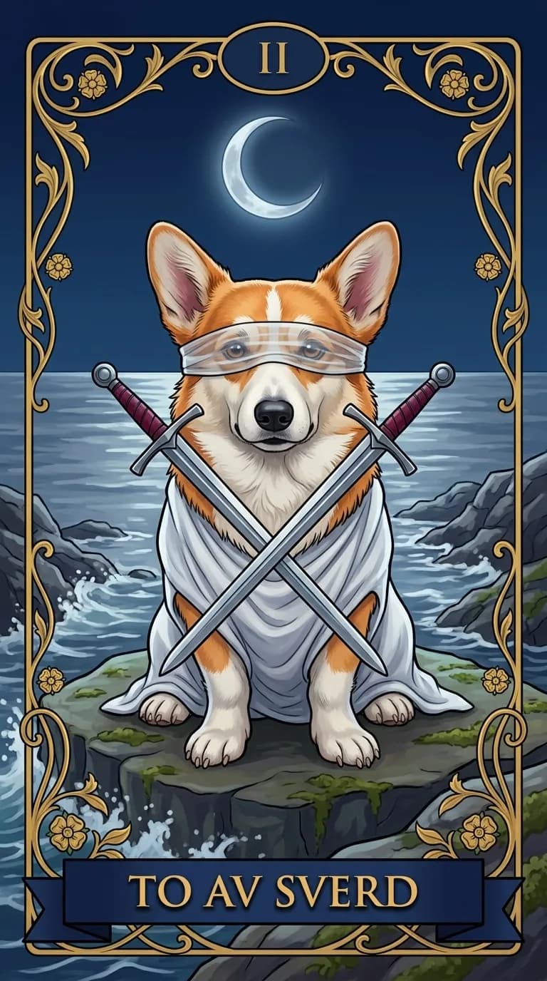 Tarotkortet To av Sverd fra en personlig eksempelkortstokk