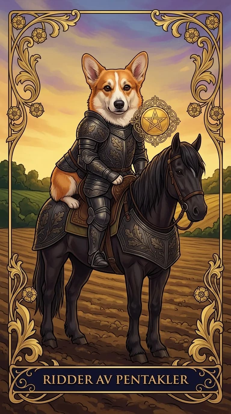 Tarotkortet Ridder av Pentakler fra en personlig eksempelkortstokk