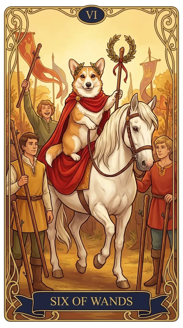 Tarotkortet Seks af Stave fra et personligt eksempelkortsæt