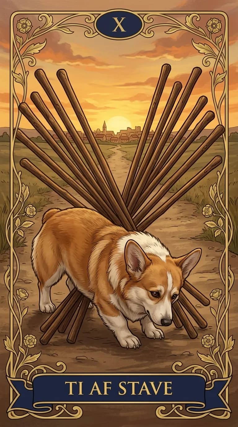 Tarotkortet Ti af Stave fra et personligt eksempelkortsæt