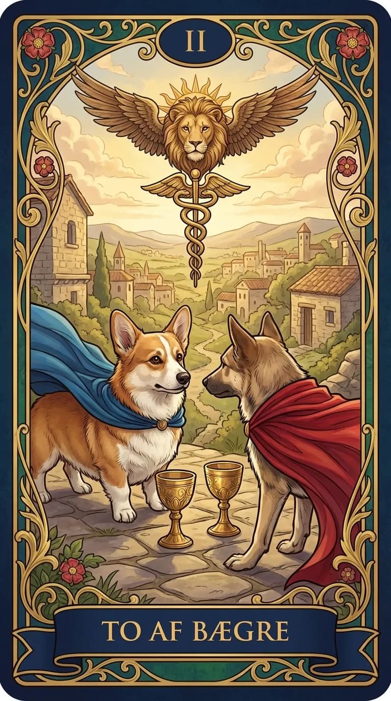 Tarotkortet To af Bægre fra et personligt eksempelkortsæt