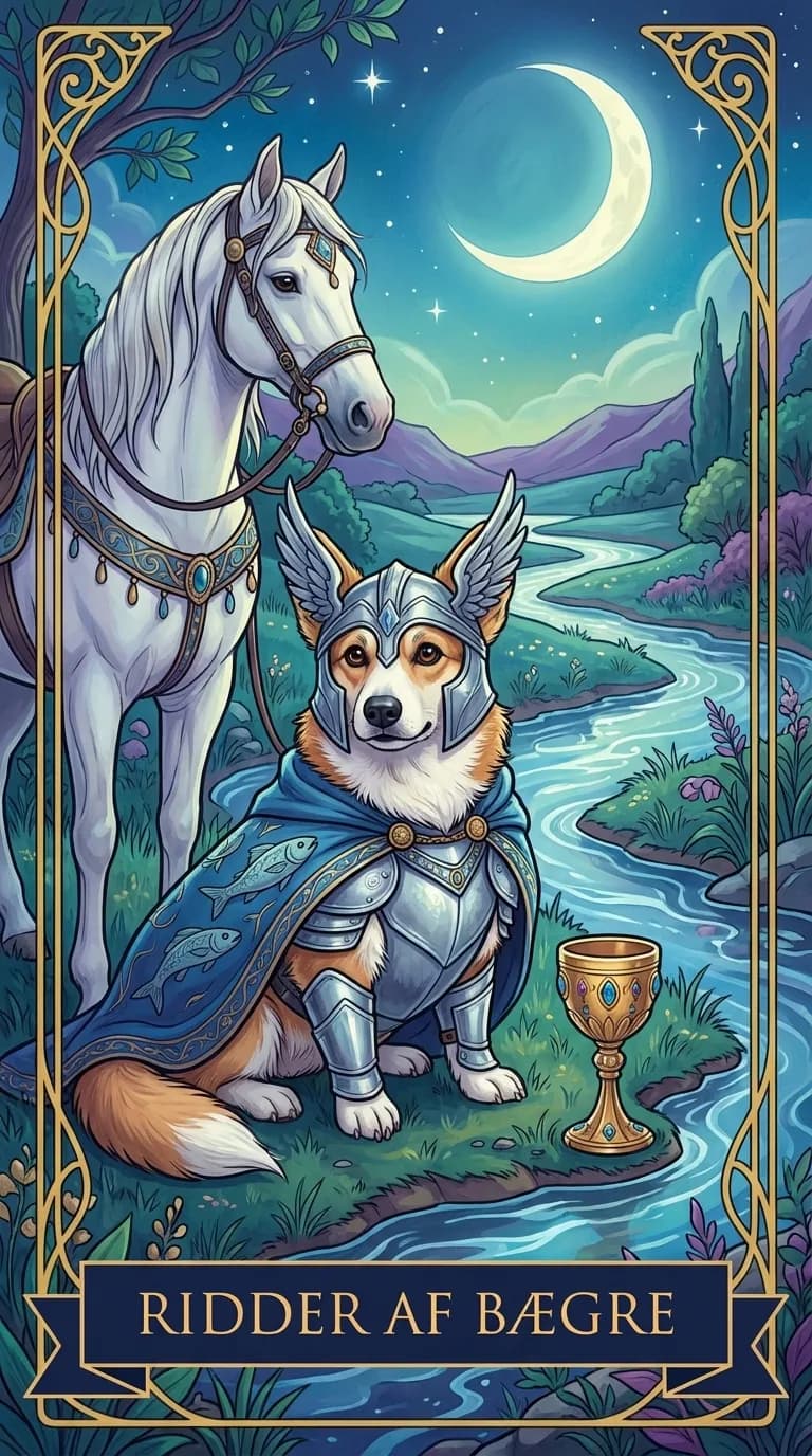 Tarotkortet Ridder af Bægre fra et personligt eksempelkortsæt
