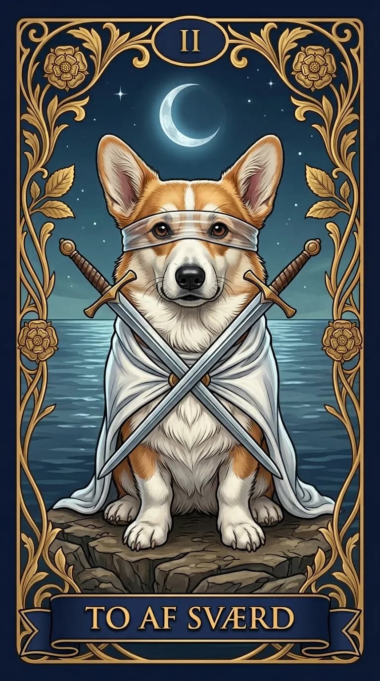 Tarotkortet To af Sværd fra et personligt eksempelkortsæt