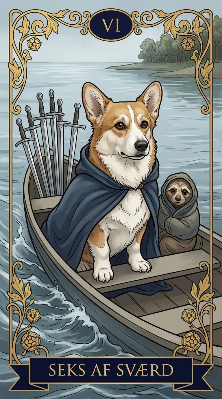 Tarotkortet Seks af Sværd fra et personligt eksempelkortsæt