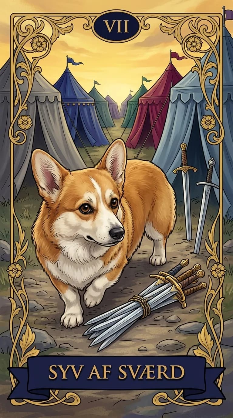 Tarotkortet Syv af Sværd fra et personligt eksempelkortsæt