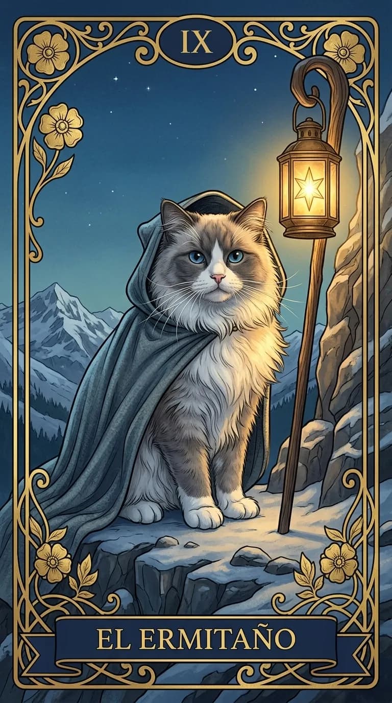 Carta de tarot El Ermitaño de una baraja de muestra personalizada