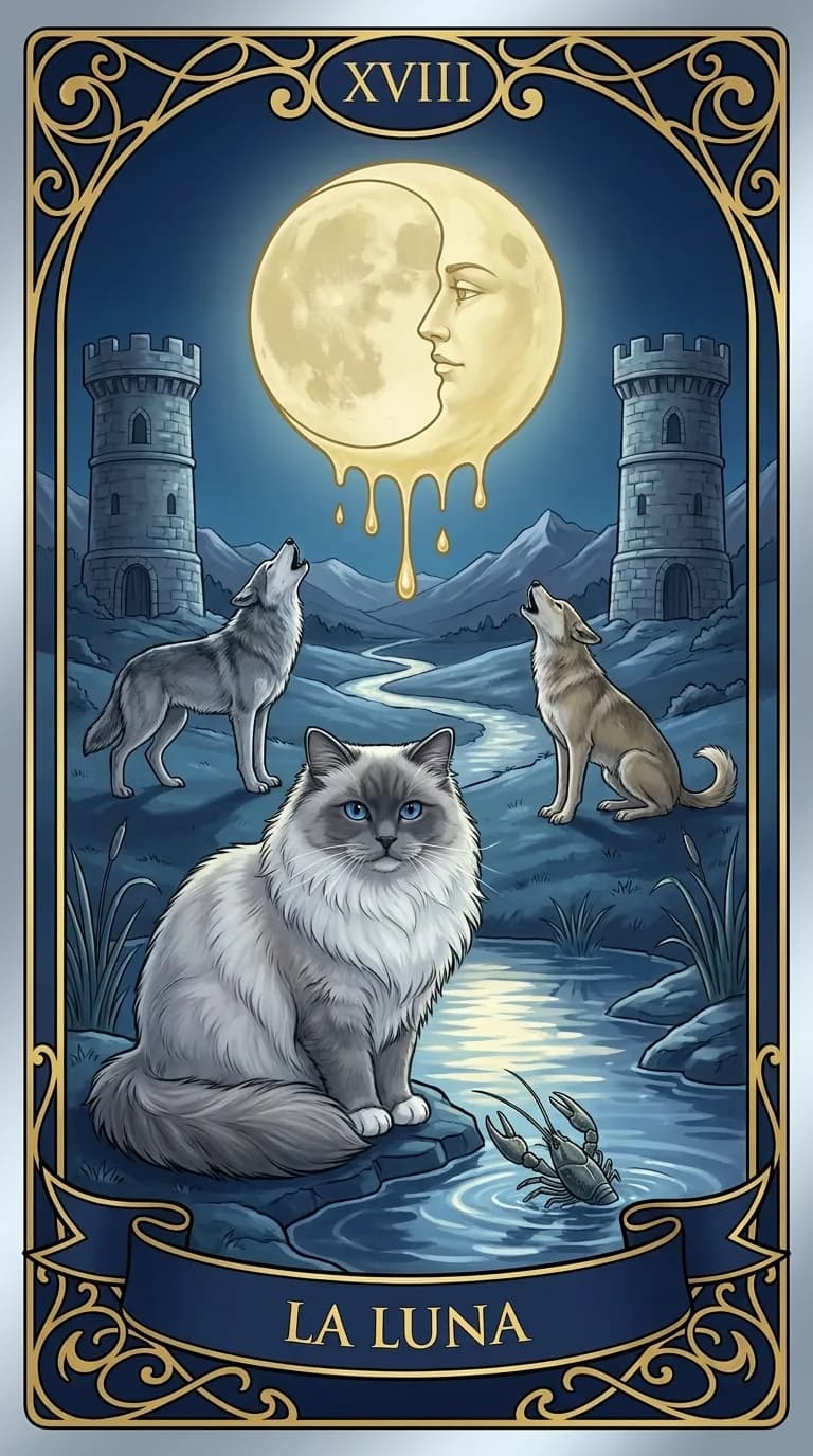 Carta de tarot La Luna de una baraja de muestra personalizada