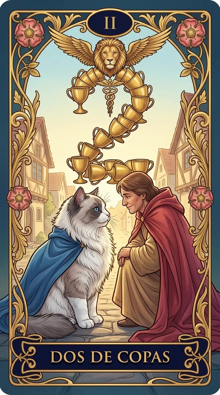 Carta de tarot Dos de Copas de una baraja de muestra personalizada