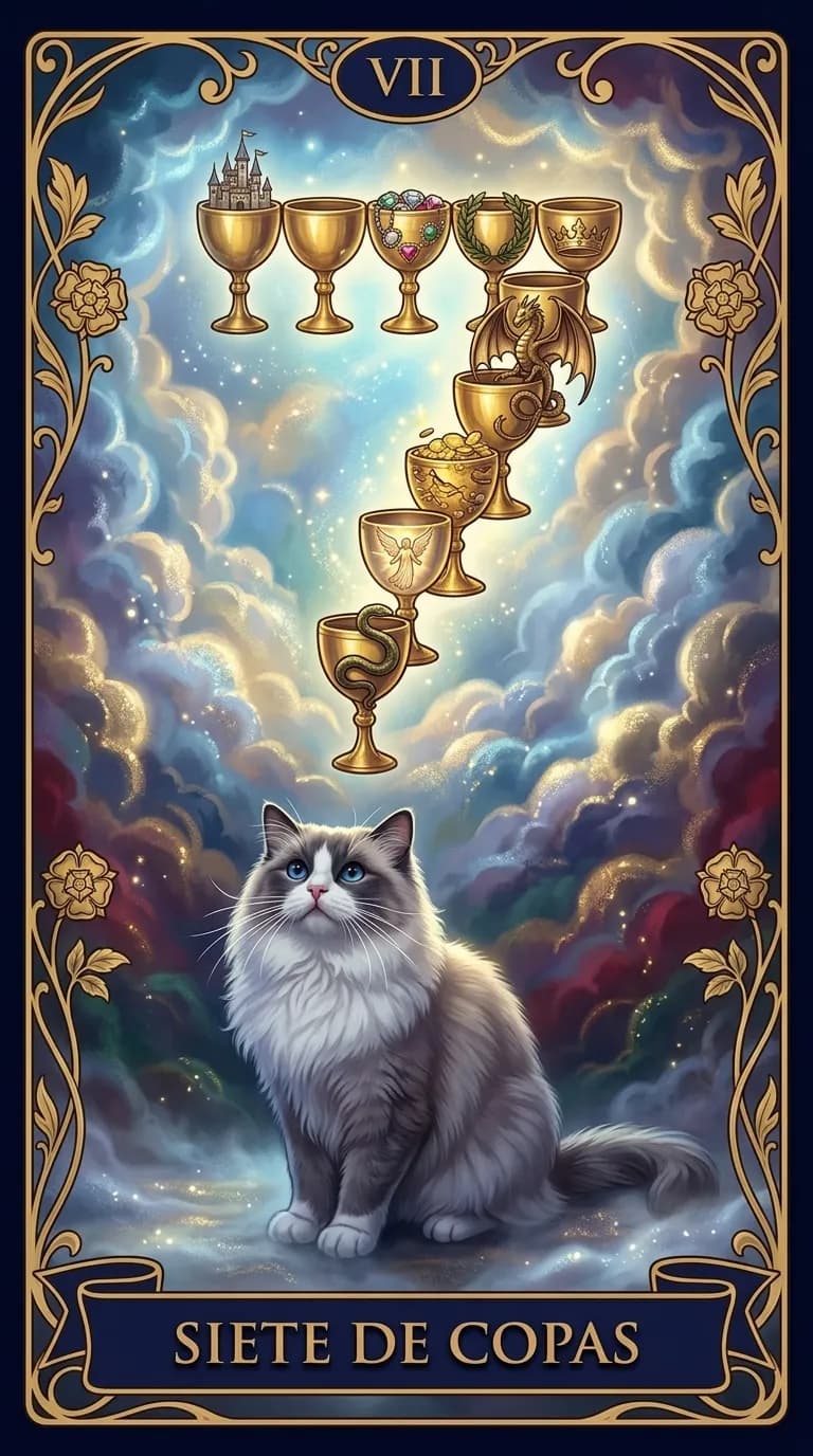 Carta de tarot Siete de Copas de una baraja de muestra personalizada