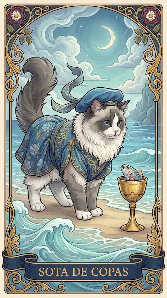 Carta de tarot Sota de Copas de una baraja de muestra personalizada