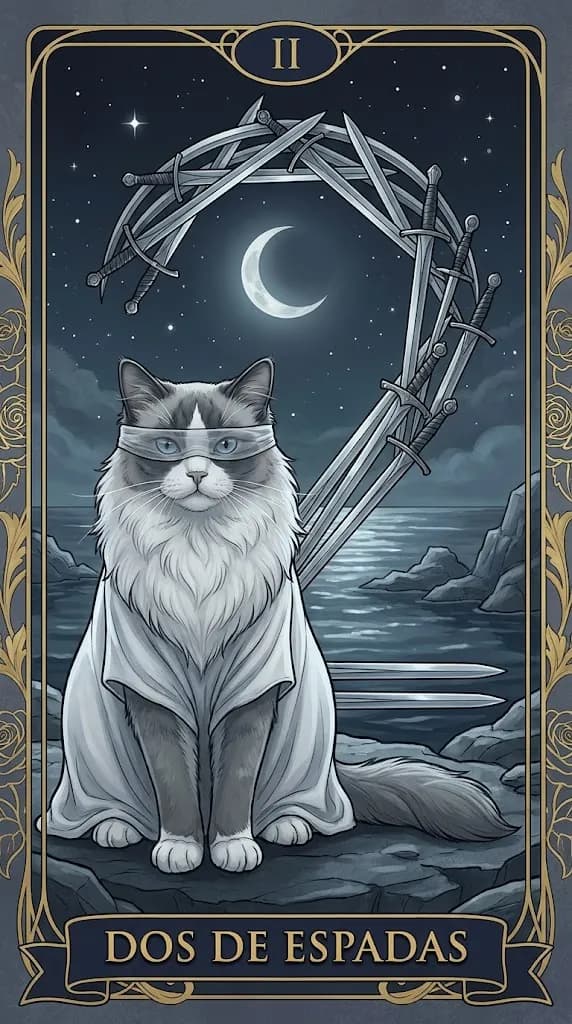 Carta de tarot Dos de Espadas de una baraja de muestra personalizada