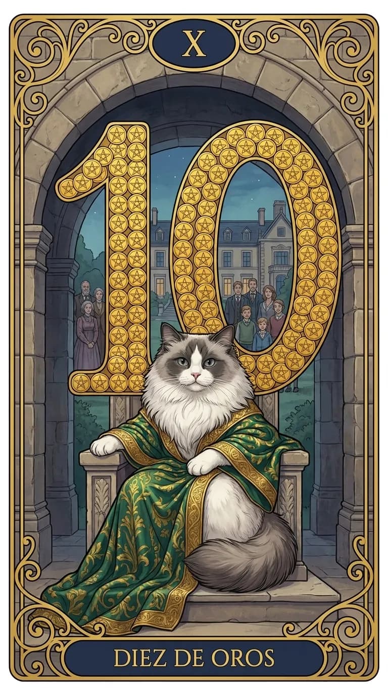 Carta de tarot Diez de Oros de una baraja de muestra personalizada