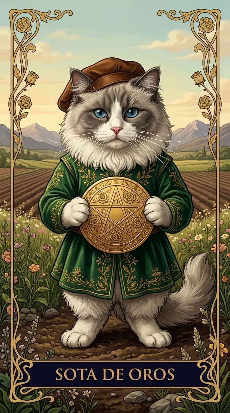 Carta de tarot Sota de Oros de una baraja de muestra personalizada