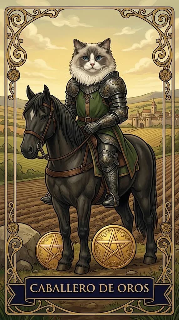 Carta de tarot Caballero de Oros de una baraja de muestra personalizada