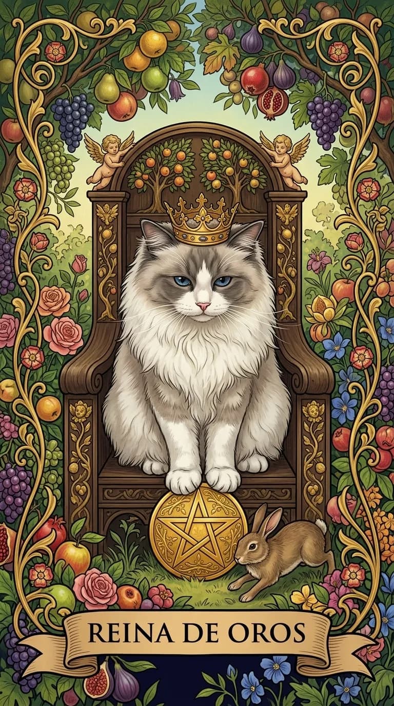 Carta de tarot Reina de Oros de una baraja de muestra personalizada