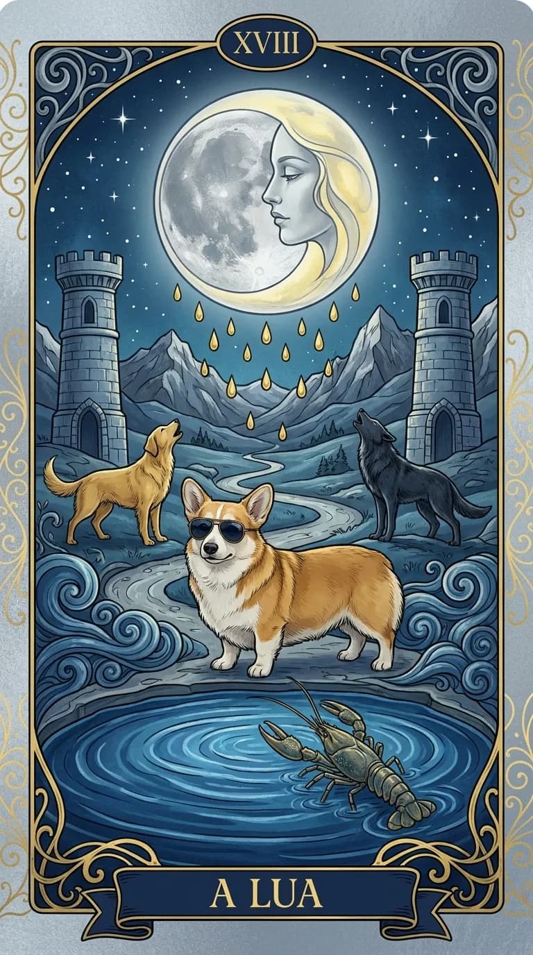 Carta de tarot A Lua de um baralho de exemplo personalizado