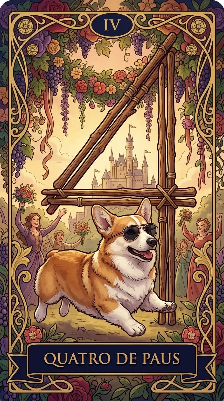 Carta de tarot Quatro de Paus de um baralho de exemplo personalizado