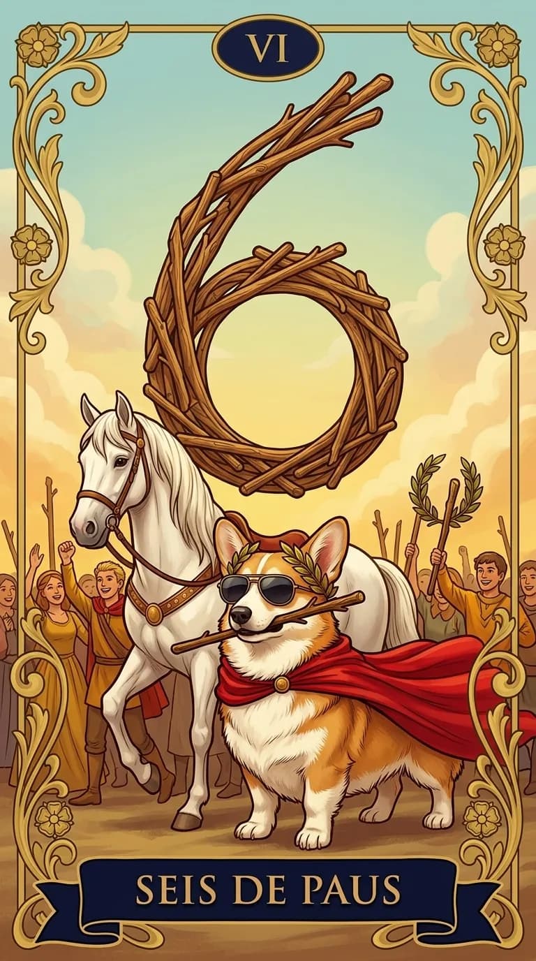 Carta de tarot Seis de Paus de um baralho de exemplo personalizado