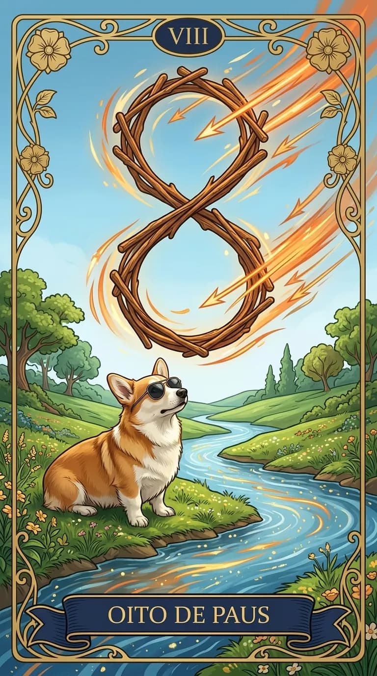 Carta de tarot Oito de Paus de um baralho de exemplo personalizado