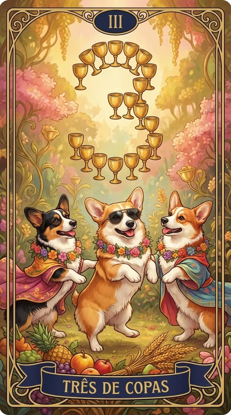 Carta de tarot Três de Copas de um baralho de exemplo personalizado