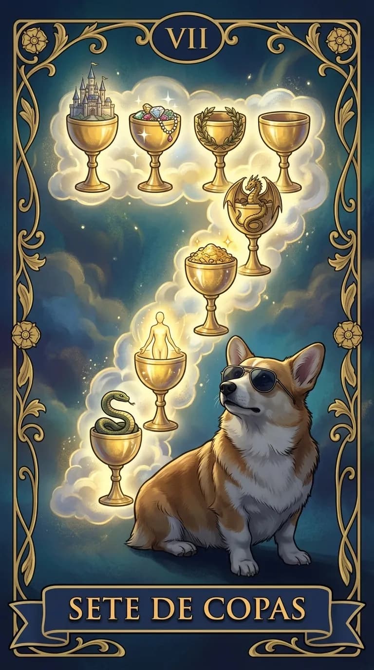Carta de tarot Sete de Copas de um baralho de exemplo personalizado