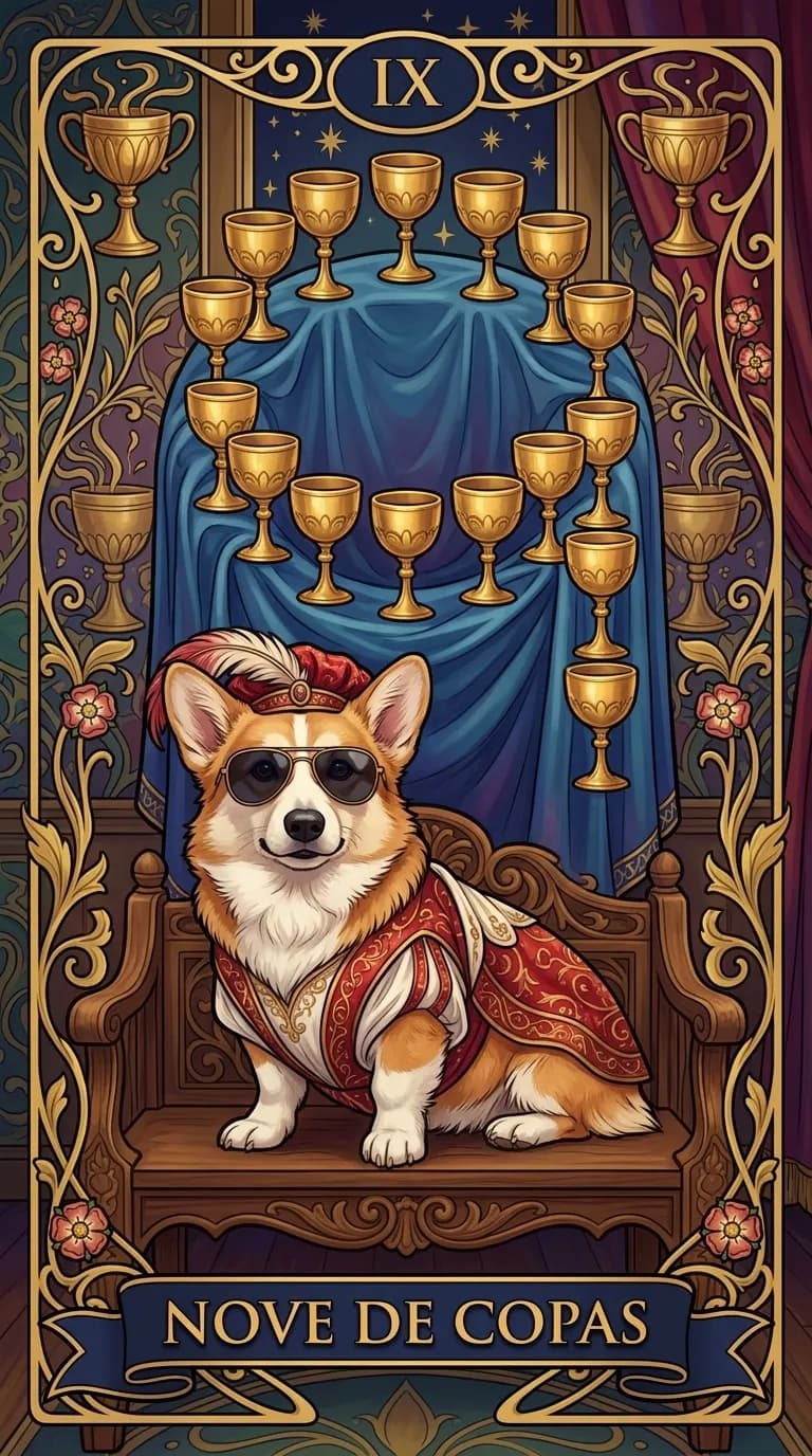 Carta de tarot Nove de Copas de um baralho de exemplo personalizado