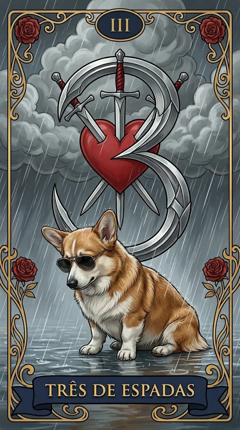 Carta de tarot Três de Espadas de um baralho de exemplo personalizado