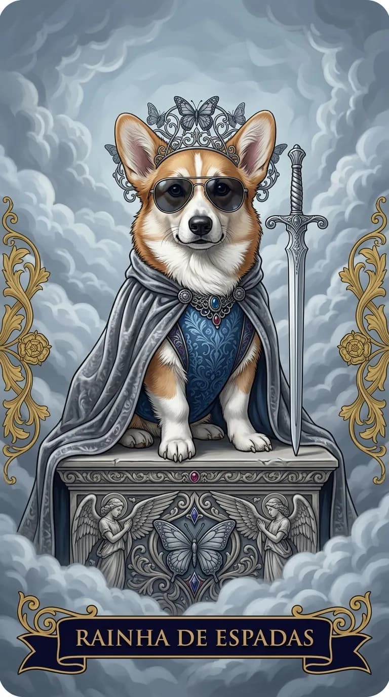 Carta de tarot Rainha de Espadas de um baralho de exemplo personalizado