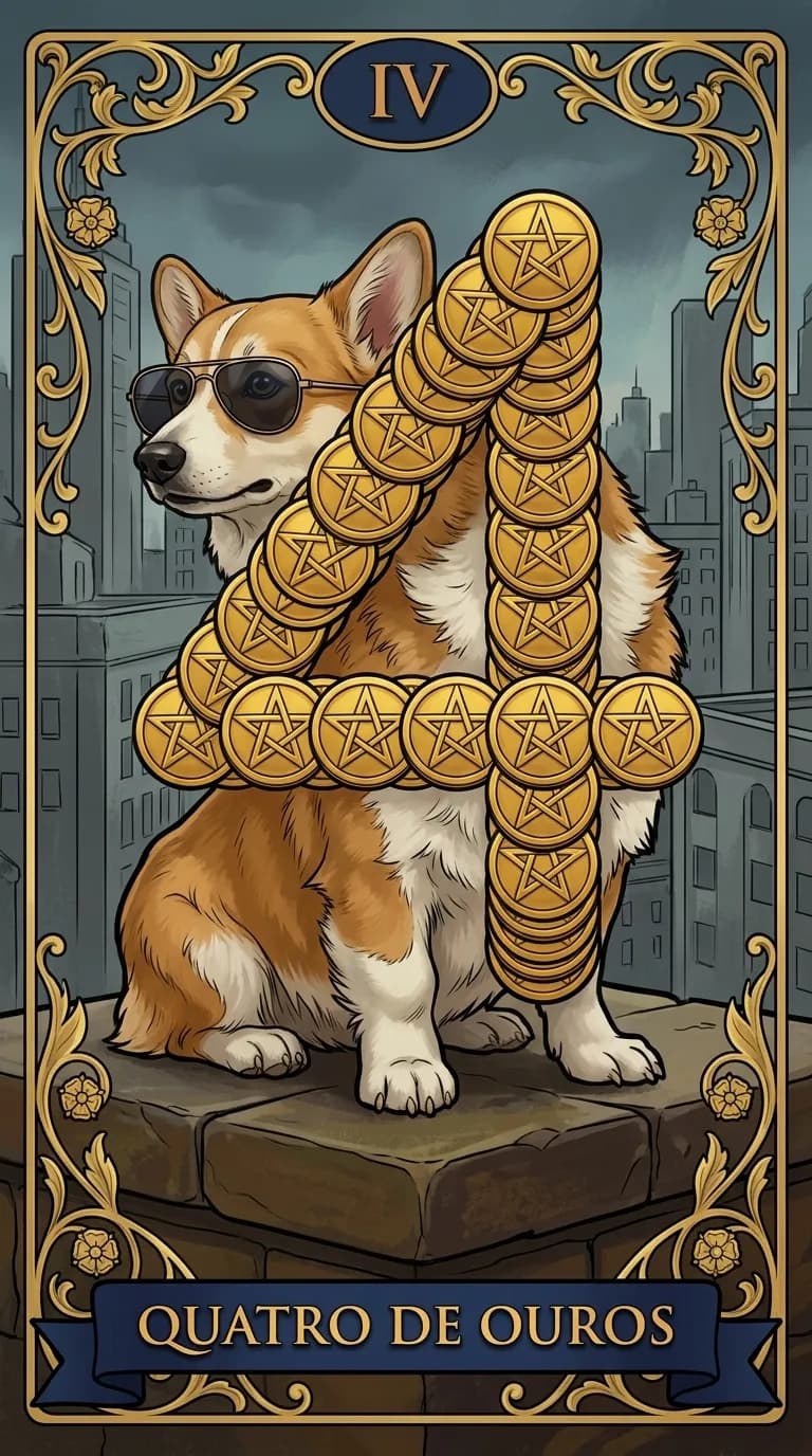 Carta de tarot Quatro de Ouros de um baralho de exemplo personalizado