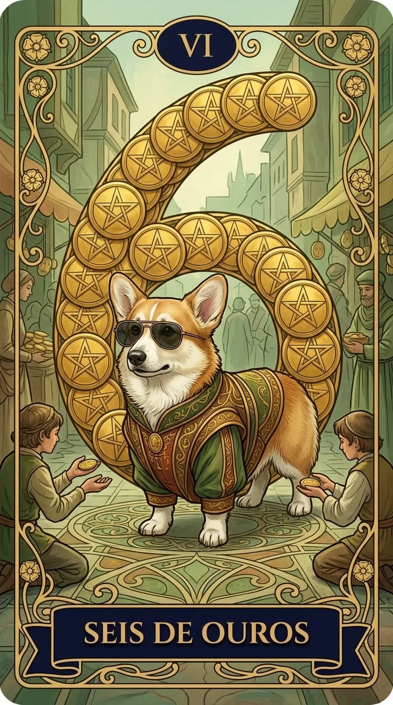 Carta de tarot Seis de Ouros de um baralho de exemplo personalizado