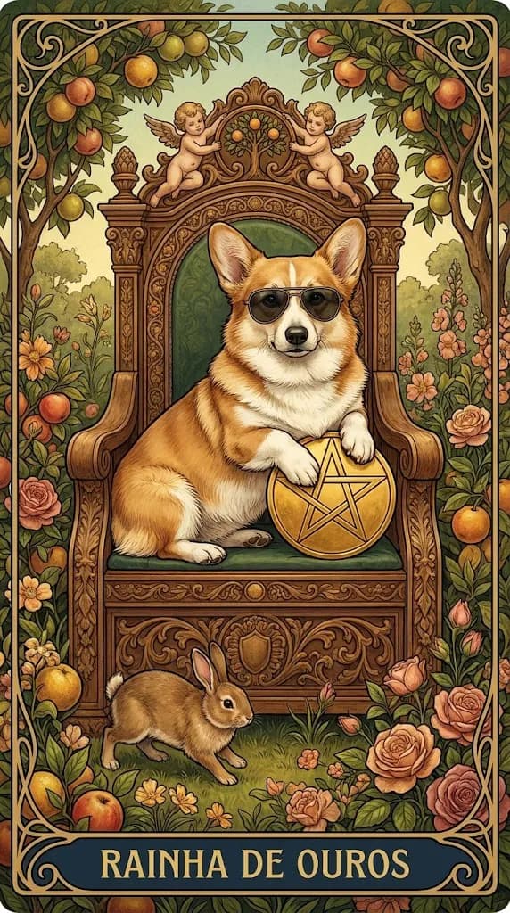 Carta de tarot Rainha de Ouros de um baralho de exemplo personalizado