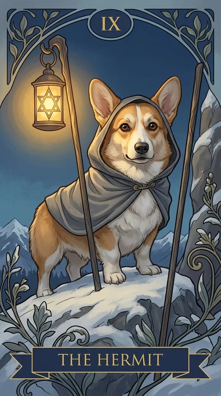 The Hermit tarot card from a personalized sample deck