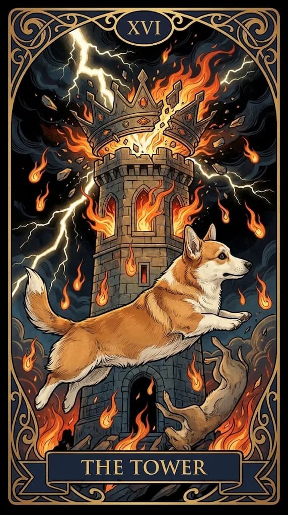 The Tower tarot card from a personalized sample deck