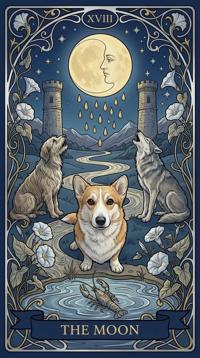 The Moon tarot card from a personalized sample deck