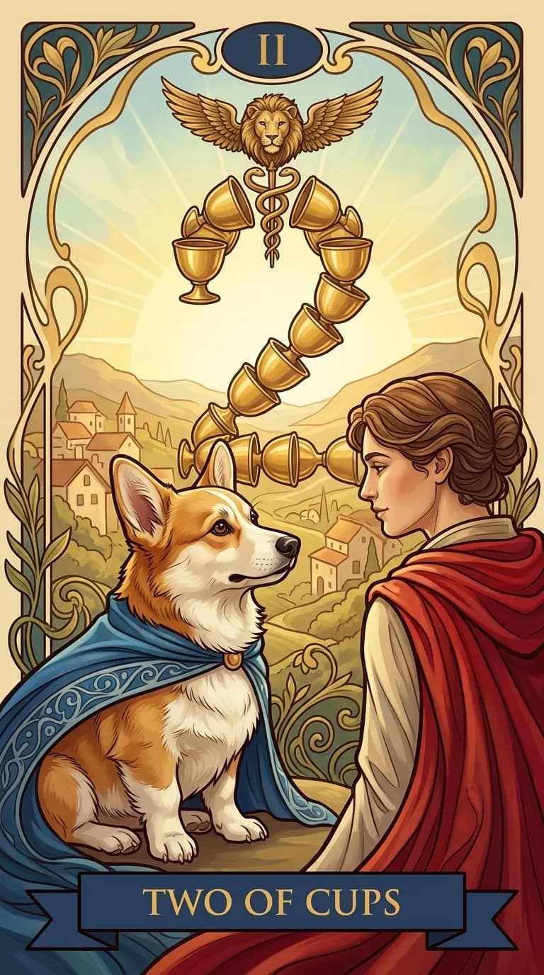 Two of Cups tarot card from a personalized sample deck