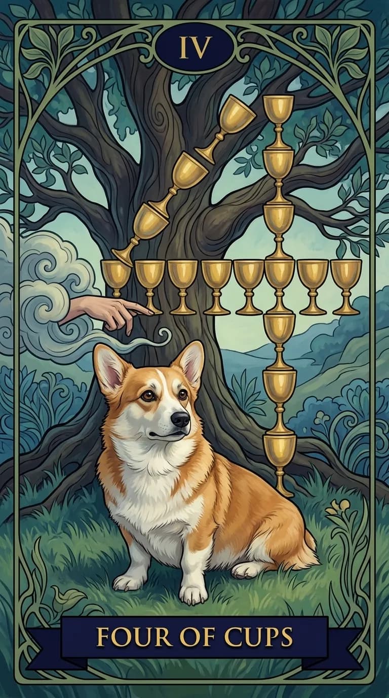 Four of Cups tarot card from a personalized sample deck