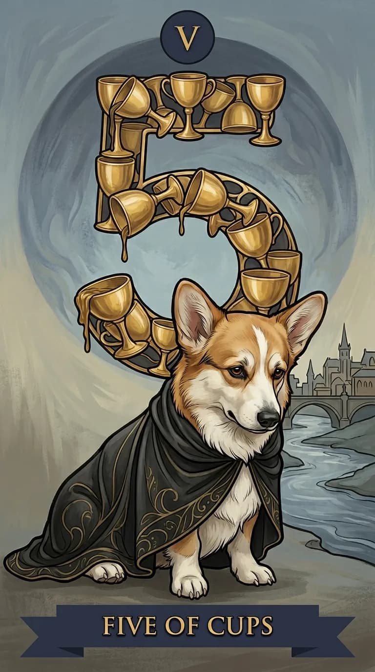 Five of Cups tarot card from a personalized sample deck