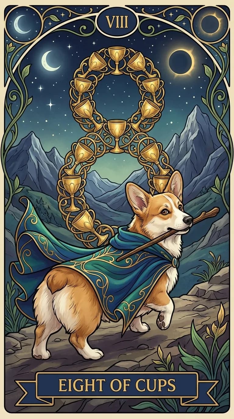 Eight of Cups tarot card from a personalized sample deck