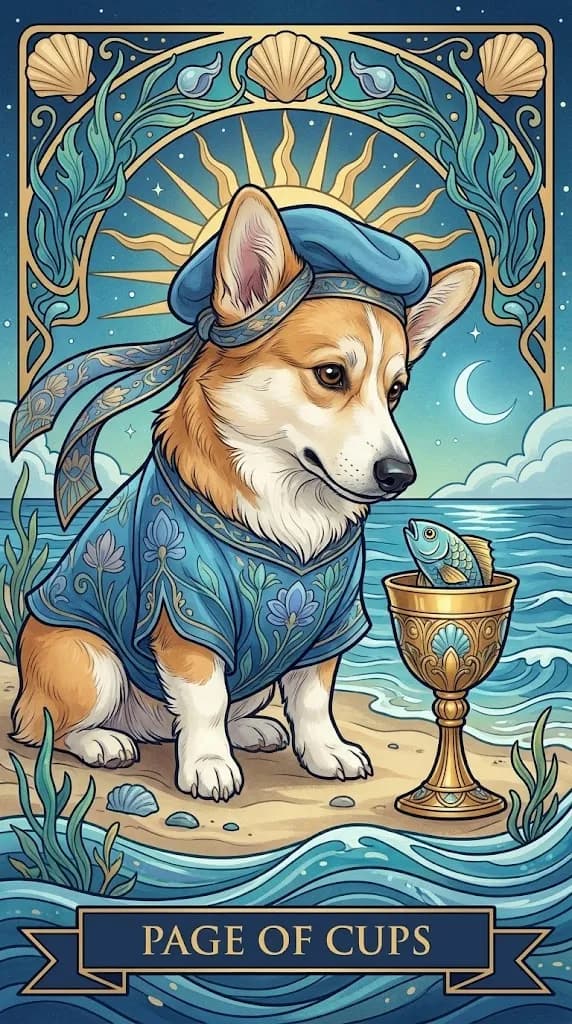 Page of Cups tarot card from a personalized sample deck