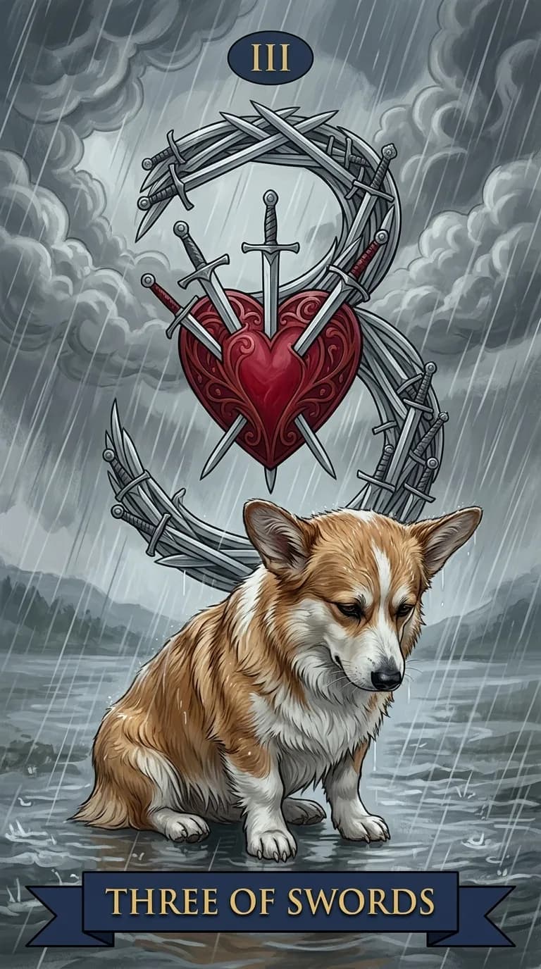Three of Swords tarot card from a personalized sample deck