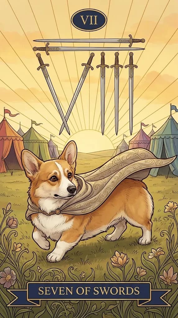 Seven of Swords tarot card from a personalized sample deck