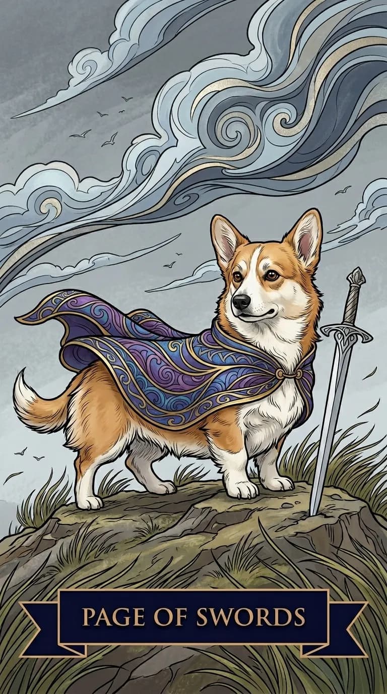 Page of Swords tarot card from a personalized sample deck