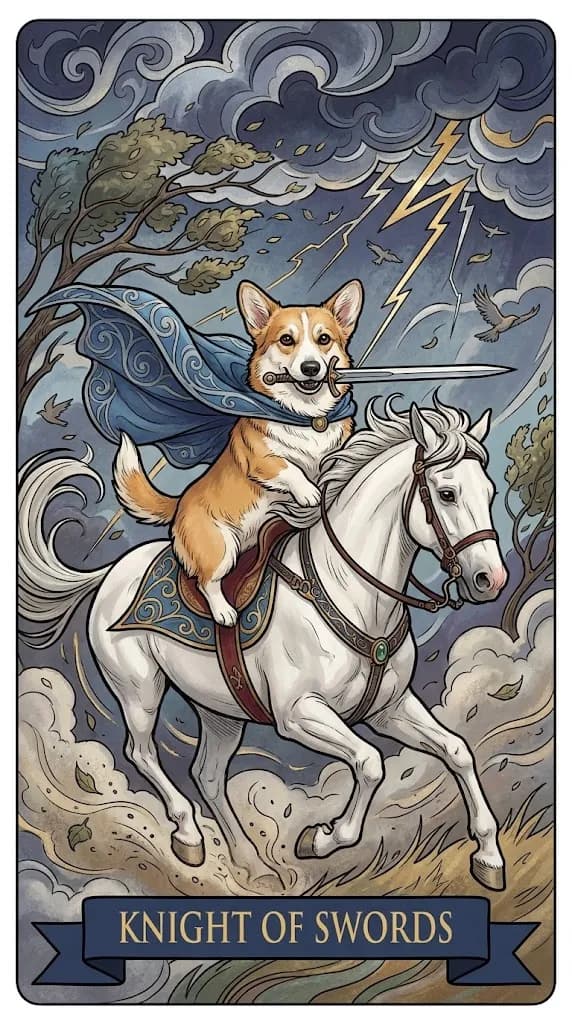 Knight of Swords tarot card from a personalized sample deck